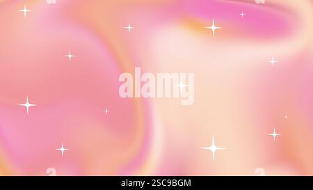Y2K ästhetischer verschwommener Hintergrund mit glänzenden Sternformen. Abstrakte, flüssige holografische, coole Bannervorlage. Trendiges, minimalistisches Design für Banner Stockfoto