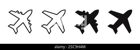 Flugzeugsymbol einstellen. Flugzeugbau flacher Stil. Symbol für den Flugverkehr. Vektorabbildung. Stock Vektor
