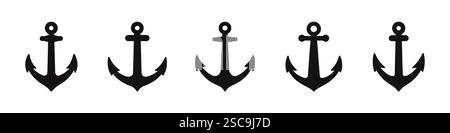 Symbole für Anker festgelegt. Ankersymbole für Schiffe oder Boote. Vektorabbildung. Stock Vektor