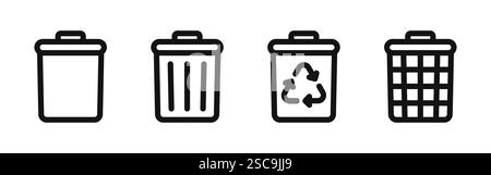 Trash bin icons set. Trash can, dustbin, recycle symbol. Vector illustration. Stock Vektor