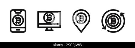 Kryptowährungssymbole festgelegt. Bitcoin, Blockchain, Krypto, Börsenstandort. Vektorabbildung. Stock Vektor
