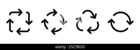 Kreispfeilsymbole festgelegt. Kreispfeile, Pfeil zum Aktualisieren und erneut laden, Symbol für Wiederholungszyklus. Infografik isoliert auf weißem Hintergrund. Vektorabbildung. Stock Vektor