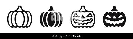 Kürbissymbole eingestellt. Das Hauptsymbol des fröhlichen Halloween-Feiertags. Kürbis mit Lächeln für dein Design. Vektorabbildung. Stock Vektor