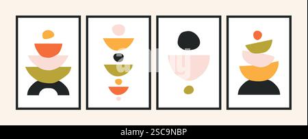 Abstrakte Kinderplakate. Minimalistische geometrische Formen, Boho-schicke Minimal-Collage mit kindlichen Geometrie-Elementen, moderne Kinderzimmer-Wandkunst. Vektorsatz Stock Vektor
