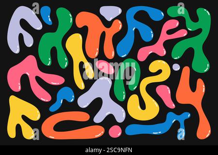 Organische flüssige, wellige Blob-Formen. Abstrakte kindliche, flüssige Kritzelpunkte, niedliche Retro-Random-Runde Formen y2k-Stil. Vektor-isoliertes Doodle-Set Stock Vektor