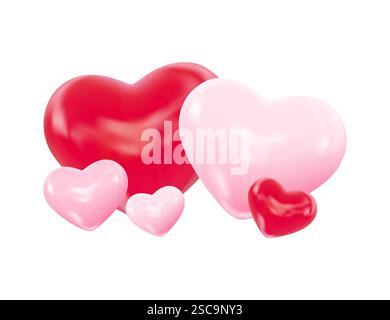 Kompositionen aus rosa und roten Valentinstag-Herzen. Symbol der Liebe, romantische Beziehungen. Vektor-Illustration für Design Valentinstag, Hochzeit Stock Vektor