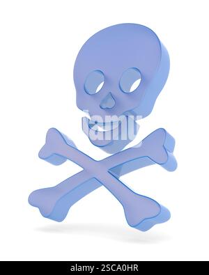Schädel und gekreuzte Knochen auf weißem Hintergrund. Isolierte 3D-Darstellung Stockfoto