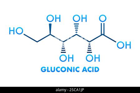 Gluconsäure-Molekularstruktur mit chemischer Formel Stock Vektor