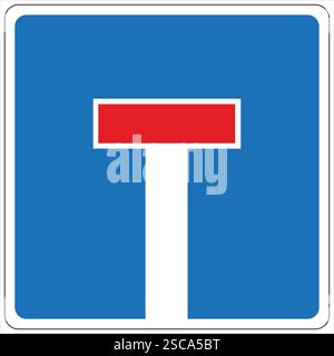 Sackgasse-Straßenschild mit rotem horizontalen Balken und weißem vertikalen Balken auf blauem Hintergrund, das den Fahrer informiert, dass er nicht fortfahren kann Stock Vektor