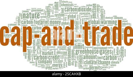 Konzeptdesign der „Cap and Trade Word Cloud“ isoliert auf weißem Hintergrund. Stock Vektor
