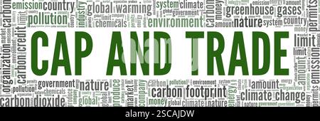 Konzeptdesign der „Cap and Trade Word Cloud“ isoliert auf weißem Hintergrund. Stock Vektor