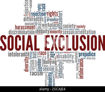 Social Exclusion Word Cloud Konzeptdesign isoliert auf weißem Hintergrund. Stock Vektor