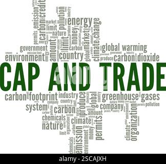 Konzeptdesign der „Cap and Trade Word Cloud“ isoliert auf weißem Hintergrund. Stock Vektor