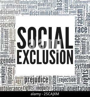 Social Exclusion Word Cloud Konzeptdesign isoliert auf weißem Hintergrund. Stock Vektor