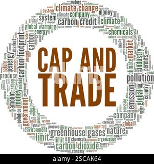 Konzeptdesign der „Cap and Trade Word Cloud“ isoliert auf weißem Hintergrund. Stock Vektor
