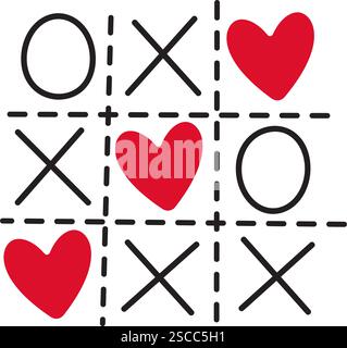 Liebe Tic Tac Toe Kritzelstil handgezeichnet trendige flache Art Liebe isolierte Ikone romantisches Symbol der Liebe für Web Grafik Design Poster Tattoo Valentinstag Grußkarte Linie Kunst Vektor Illustration Stock Vektor