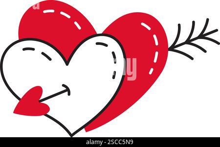 Herzen durchbohrt durch einen Pfeil Doodle Stil Hand gezeichnet trendy flache Stil Liebe isolierte Icon romantisches Symbol der Liebe für Web Grafik Design Poster Tattoo Valentinstag Karte Linie Kunst Vektor Illustration Stock Vektor