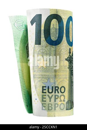 Hundert Euro-Banknoten gerollt und ausgeschnitten Stockfoto