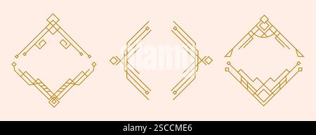 Art Déco Line Gold Rahmen Set Stock Vektor