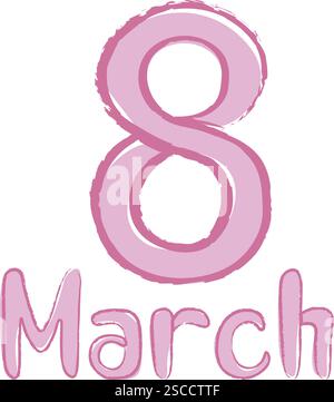 Schriftzug vom 8. März. Internationaler Frauentag. Handgeschriebene Schriftzüge von Kindern. Stock Vektor