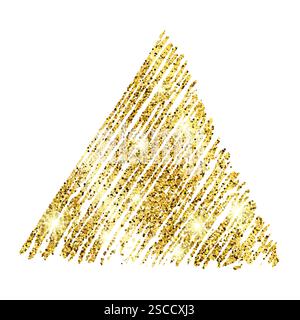 Goldenes, handgezeichnetes, glitzerndes Dreieck auf weißem Hintergrund. Hintergrund mit goldenen Funkeln und Glitzereffekt. Leerer Platz für Ihren Text. Vecto Stock Vektor