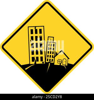 Erdbeben-Warnschild isoliert auf gelbem Diamanthintergrund. Verbotene Zeichen und Symbole. Stock Vektor
