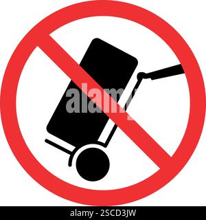 Kein Trolley-Schild. WC, Trolleys und Gepäck verboten. Bitte Lift benutzen. Verbotene Zeichen und Symbole. Stock Vektor