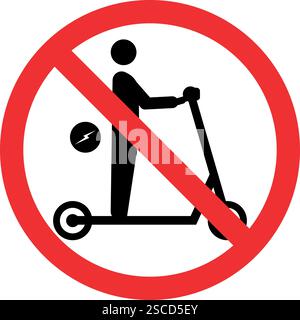 Kein Schild für Elektroroller. E Fahrräder nicht erlaubt. Verbotene Zeichen und Symbole. Stock Vektor