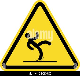 Nasser Boden rutschig Hinweisschild. Schwarz auf gelbem Hintergrund. Sicherheitsschilder und -Symbole. Stock Vektor