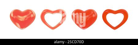Realistisches 3D-Orange, rote Herzen, Liebessymbole. 3D Hochglanz Paarherzen für Design Valentinstag, romantische Veranstaltungen, Hochzeit. Vektorabbildung Stock Vektor