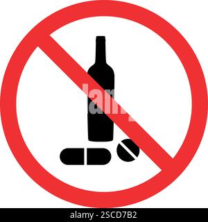Kein Alkoholdrogenzeichen. Verbotene Zeichen und Symbole. Stock Vektor
