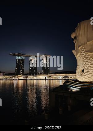 Blick auf die Marina Bay Sands vom Merlion Park | Singapur Stockfoto