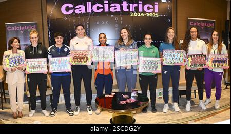 Rom, Italien. Februar 2025. Während der Präsentation von „Calciatrici 2024-2025“, dem ersten Panini-Album, das der Frauenserie A gewidmet ist, im Aleph Rome Hotel am 6. Februar 2025 in Rom, Italien. Quelle: Live Media Publishing Group/Alamy Live News Stockfoto