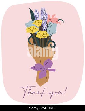 Dankeskarte mit Blumenstrauß in Papier Stock Vektor