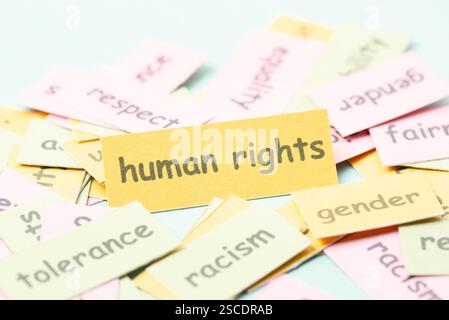 Menschenrechte, Gleichheit, Vielfalt, Gerechtigkeit und Hoffnung, gegenseitige Achtung, Toleranz und menschliche Beziehungen Stockfoto