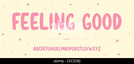 Happy Festival Schriftart oder Schriftart mit Pinselstift. Handgeschriebenes kalligraphisches abc für Kinder oder Feiertage. Buntes Alphabet Stock Vektor