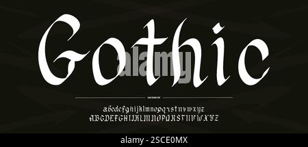 Gotisches Alphabet. Mittelalterliche handgeschriebene Schrift in altem Stil mit Kalligraphiestift. Traditionelle Schriftart für authentische Projekte auf Papier Stock Vektor