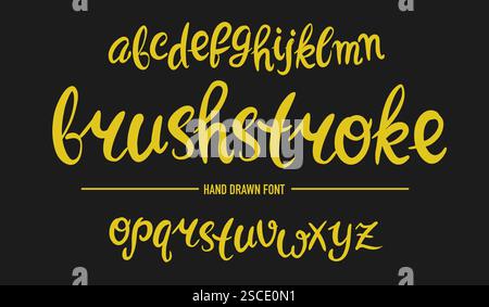 Kalligraphische Schrift oder Schriftart, handgezeichnet mit Pinselstift. Weiches, skizzenhaftes Alphabet mit Originalgravur. Stock Vektor