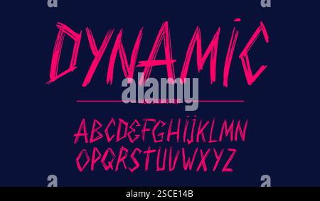 Skizzenhafte Schrift, Schrift mit Pinsel oder Stift und Tinte. Kreide aggressive Schrift modern aussehende Kalligraphie handgeschrieben abc Stock Vektor