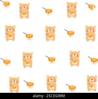 Niedlicher Bär mit nahtlosem Honig-Muster auf weißem Hintergrund für Kinder und Stoffdesign Stock Vektor