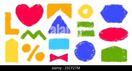 Handgezeichnete geometrische Grunge-Formen für Poster. Negatives Leerzeichen für Textblöcke. Quadratische Herz- und Rechteckrahmen Stock Vektor