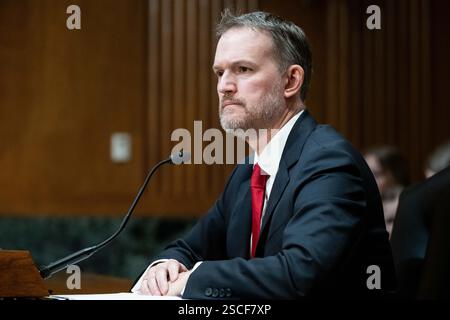 Washington, Usa. Februar 2025. Jamieson Greer, nominierter Vertreter des US-Handels, bei einer Anhörung des Finanzausschusses des Senats im US-Kapitol. Quelle: SOPA Images Limited/Alamy Live News Stockfoto