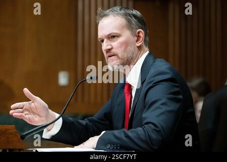 Washington, Usa. Februar 2025. Jamieson Greer, nominierter Vertreter für den Handel der Vereinigten Staaten, sprach bei einer Anhörung des Finanzausschusses des Senats im Kapitol der Vereinigten Staaten. Quelle: SOPA Images Limited/Alamy Live News Stockfoto