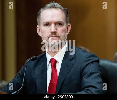 Washington, Usa. Februar 2025. Jamieson Greer, nominierter Vertreter des US-Handels, bei einer Anhörung des Finanzausschusses des Senats im US-Kapitol. Quelle: SOPA Images Limited/Alamy Live News Stockfoto