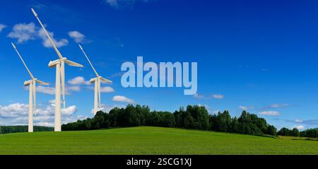 Windturbinen Landschaftshintergrund. Grüne Energie, erneuerbare Ressourcen und ökologisches Konzept. Hochwertige Fotos Stockfoto
