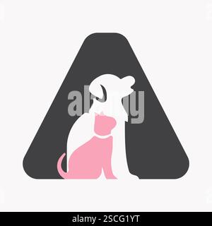 Initial Letter A PET Care Logo Design Konzept mit Hundesymbol Stock Vektor