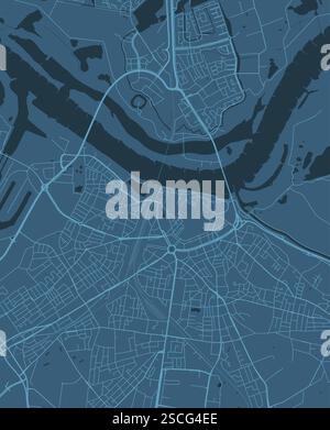 Blaue Karte von Nijmegen, Niederlande. Vektor Stadtstraetmap, Gemeindegebiet. Stock Vektor
