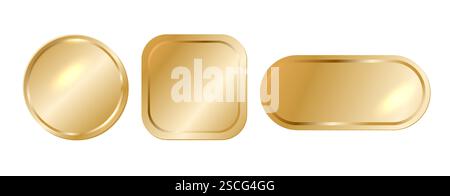Glossy Gold Shapes Collection: Kreis, Rechteck und andere für Web-, App- und Dekorationsdesign. Vektorabbildung Stock Vektor