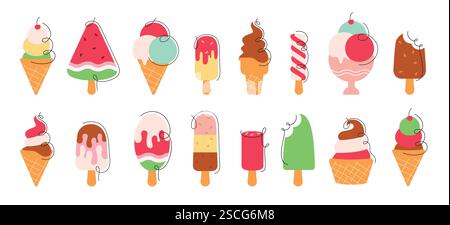 Eiskrem-Symbol-Clipart-Set. Sommer süß und bunt Eis Vektor Illustration mit köstlichem Geschmack im Eis Stick und Kegel Elemente Symbol Stock Vektor