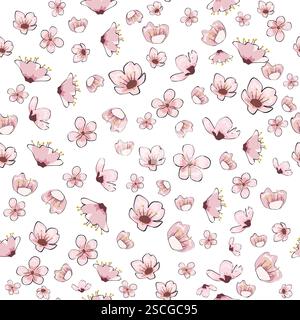 Nahtloses Muster Frühlingsblumen Zweig Sakura Kirsche Stock Vektor